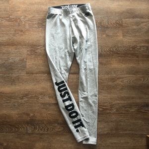 Nike Grey Leggings with “Just Do It.” Leg detail